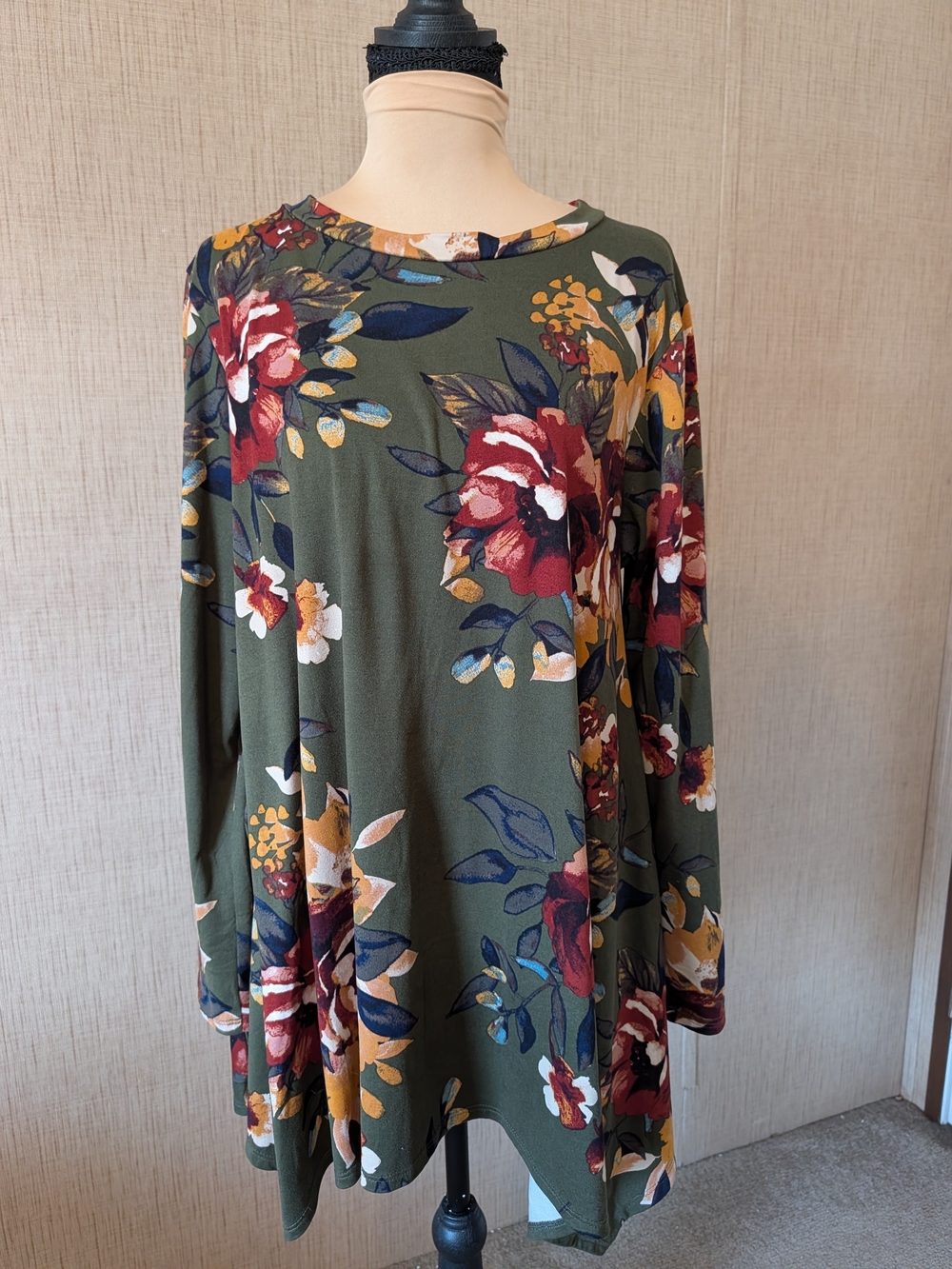 JODIFL Olive Green Floral Asymmetrical Oversized Swing Dress